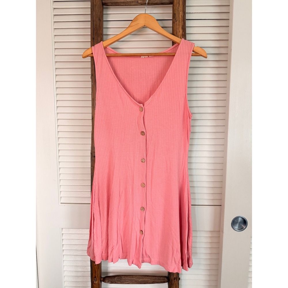 Roxy Ribbed Button Front Mini Dress Medium Pink